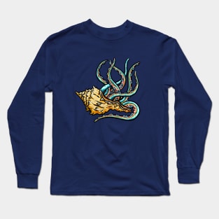 Tentacles in a Conch Seashell Illustration Long Sleeve T-Shirt